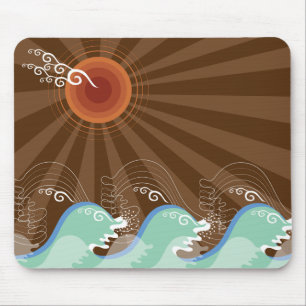 Tapis De Souris Cool Waves Tropical Summer Soleil Brown Stripes Be