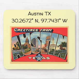 Tapis De Souris Coordonnées de la carte Austin TX Style Vintage