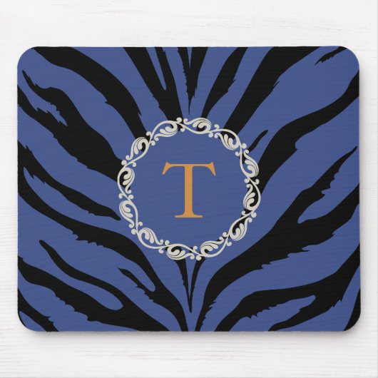 Tapis De Souris Copie bleue de tigre avec le monogramme (Devant)
