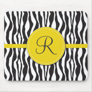 Tapis De Souris Copie jaune Girly Mousepad de zèbre de monogramme