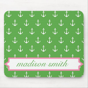 Tapis De Souris Copie verte et rose Mousepad d'Ancre de monogramme