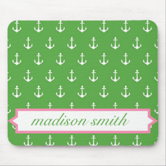 Tapis De Souris Copie verte et rose Mousepad d'Ancre de monogramme