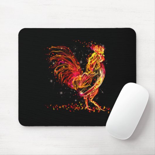 Tapis De Souris Coq de feu. Flamme animal étincelant design cool (Avec souris)