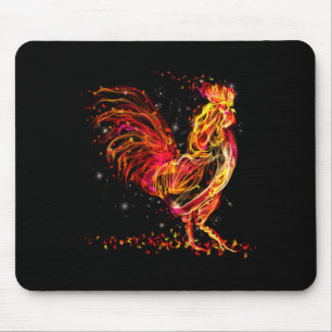 Tapis De Souris Coq de feu. Flamme animal étincelant design cool