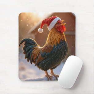 Tapis De Souris Coq de Noël portant un chapeau de Père Noël