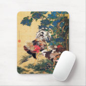 Tapis De Souris Coq et Hen avec Hydrangeas par Ito Jakuchu (Avec souris)