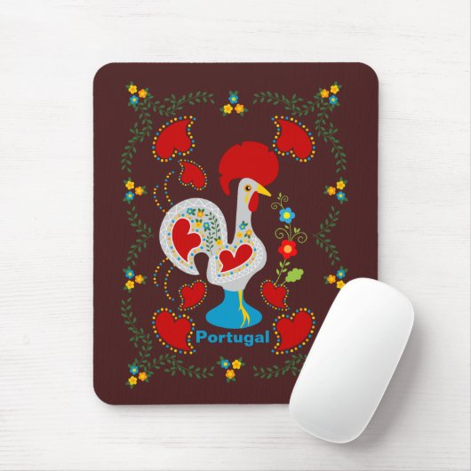 Tapis De Souris Coq traditionnel de Barcelos en blanc (Avec souris)