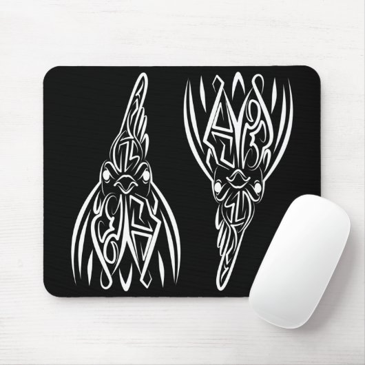 Tapis De Souris Coq tribal noir et blanc (Avec souris)