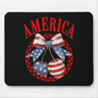 Tapis De Souris Coquette à Carreaux America Cerises Nœud Cerise 4