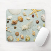 Tapis De Souris Coquillages assortés sur arrière - plan bleu (Avec souris)