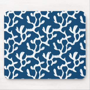 Tapis De Souris Corail Abstrait bleu et blanc Motif répétitif