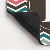 Tapis De Souris Corail Brown Turquoise Chevron Monogramme (Coin)