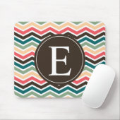 Tapis De Souris Corail Brown Turquoise Chevron Monogramme (Avec souris)
