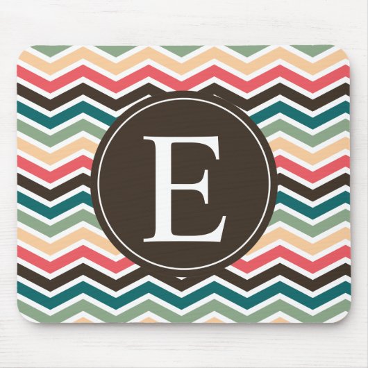 Tapis De Souris Corail Brown Turquoise Chevron Monogramme (Devant)