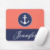 Tapis De Souris Corail et Blue Ancre Design Nom personnalisable (Avec souris)