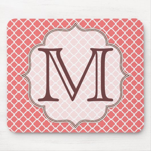 Tapis De Souris Corail Quaterfoil Latti Monogramme initial Panier (Devant)
