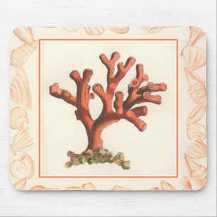 Tapis De Souris Corail rouge avec la frontière de Shell de conque