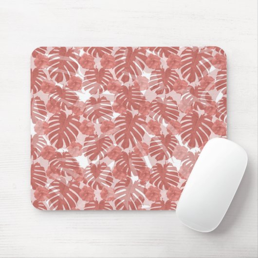 Tapis De Souris Corail tropical Monstera Palm Feuille Motif (Avec souris)