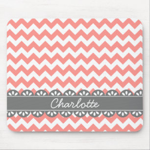 Tapis De Souris Coral Chevron et dentelle gris à la mode