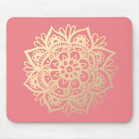 Tapis De Souris Coral rose et or Mandala Flower (Devant)