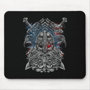 Tapis De Souris Corbeaux et épées d'Odin Mythologie Viking drapeau