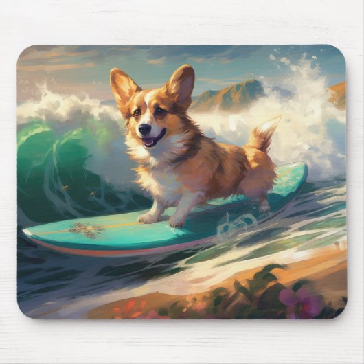Tapis De Souris Corgi Beach Surf Peinture (Devant)
