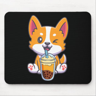 Tapis De Souris Corgi Boire Boba Bubble Thé Boire Chien Anime Kaw