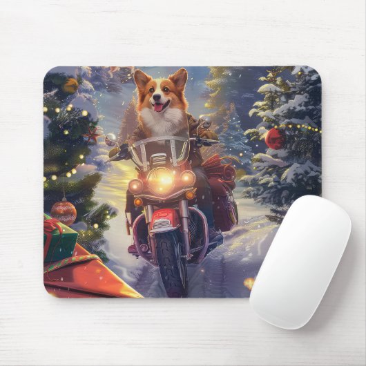 Tapis De Souris Corgi Chien équitation Moto Noël (Avec souris)