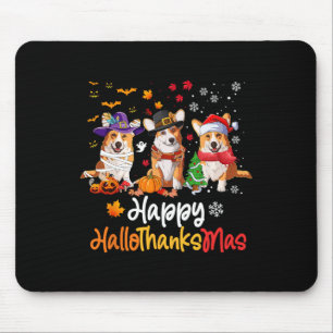 Tapis De Souris Corgi Chien Halloween Noël Joyeux Hallothanksmas