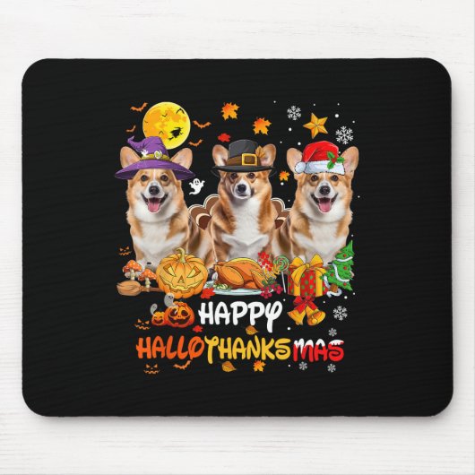 Tapis De Souris Corgi Chien Joyeux Halloween Thanksgiving Joyeux C (Devant)