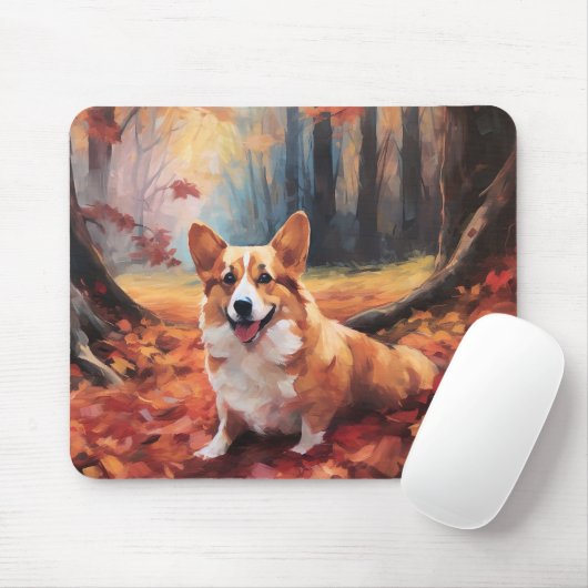 Tapis De Souris Corgi dans les feuilles d'automne automne automne (Avec souris)