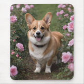 Tapis De Souris Corgi Dans Les Roses Rose, (Devant)