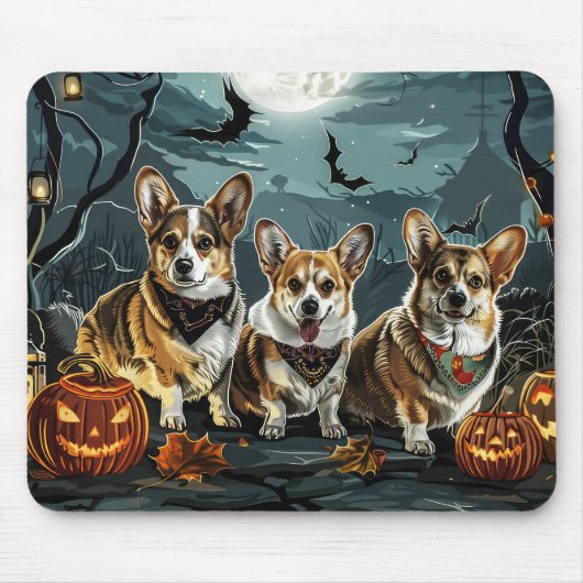 Tapis De Souris Corgi Halloween Éffrayant (Devant)