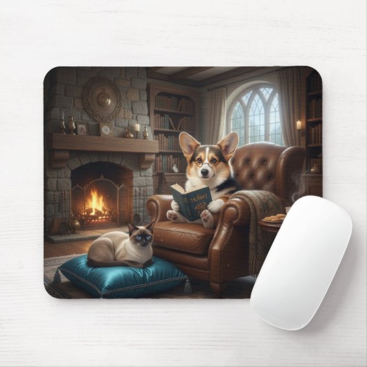 Tapis De Souris Corgi lit à un chat (Avec souris)