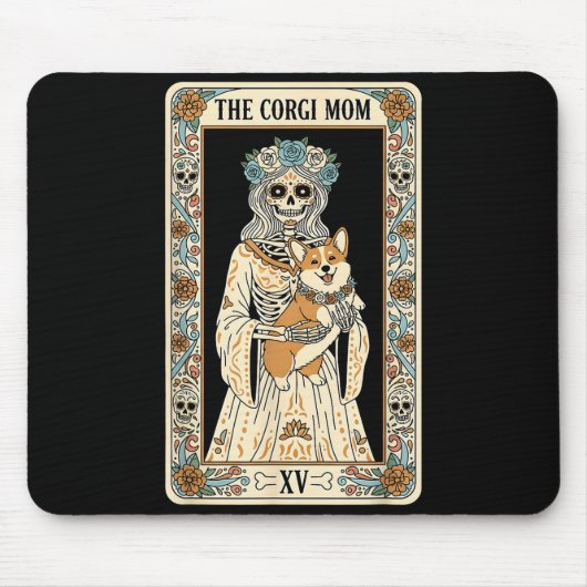 Tapis De Souris Corgi Mom Tarot Card Skeleton Dog Lover Soky Hallo (Devant)