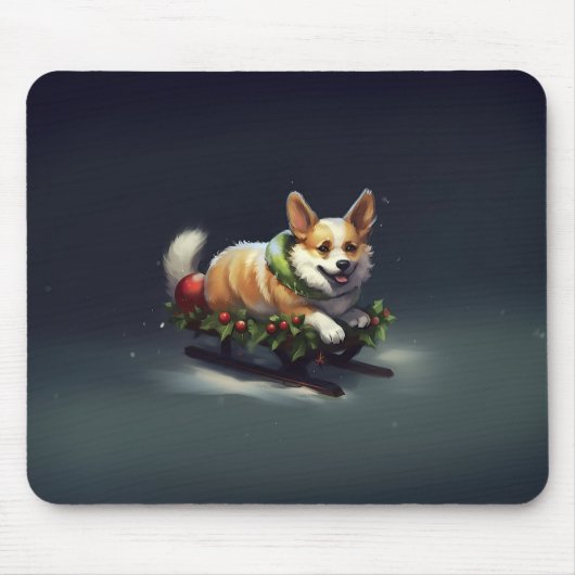 Tapis De Souris Corgi Noël neige hiver (Devant)