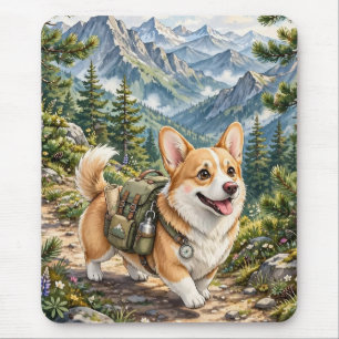 Tapis De Souris Corgi randonnée dans les montagnes aquarelle  