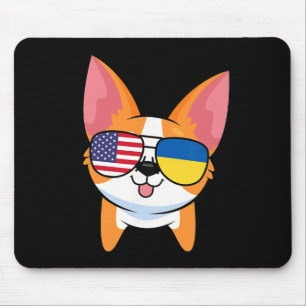 Tapis De Souris Corgi Sungles États-Unis Drapeau américain ukraini