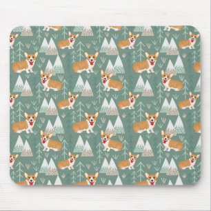 Tapis De Souris Corgis dans le Motif forestier des montagnes