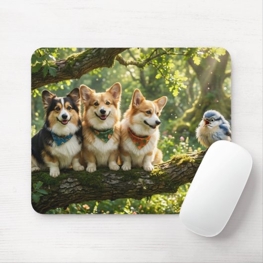 Tapis De Souris Corgis et oiseau (Avec souris)