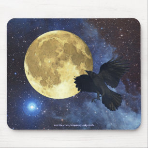 Tapis De Souris Corneille, Lune et Espace Extérieur Mousepad