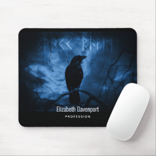 Tapis De Souris Corneille noire avec runes style gothique foncé