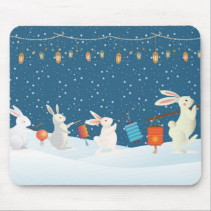 Tapis De Souris Cortège de lanternes de lapins mignons à travers l