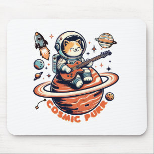 Tapis De Souris Cosmic Purr - Chaton Guitariste Astro