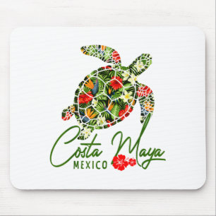 Tapis De Souris Costa Maya Mexique Tortue de mer Hibiscus Tropical