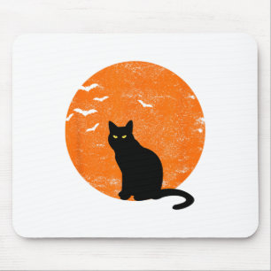 Tapis De Souris Costume Chat Noir Halloween vintage Chat Lune Rétr