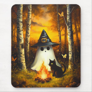 Tapis De Souris Cosy Halloween Ghost & Black Cat Campfire Art