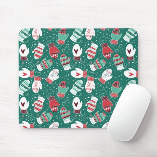 Tapis De Souris Cosy hiver Noël Mittens Motif en vert (Avec souris)