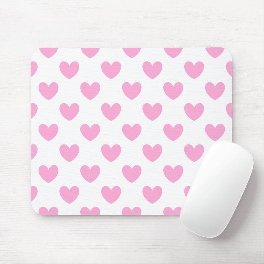 Tapis De Souris Coton Candy Pink coeurs sur blanc (Avec souris)