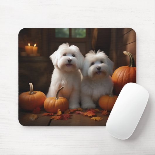 Tapis De Souris Coton De Tulear Chiot Automne Citrouille délice (Avec souris)